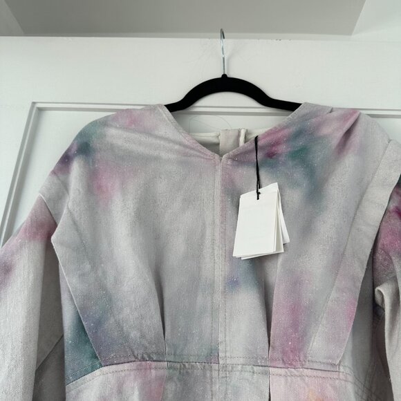 NWT Isabel Marant Étoile Lacanau Denim Mini Dress in Celaton Tie-dye Button-Cuff - Picture 7 of 10